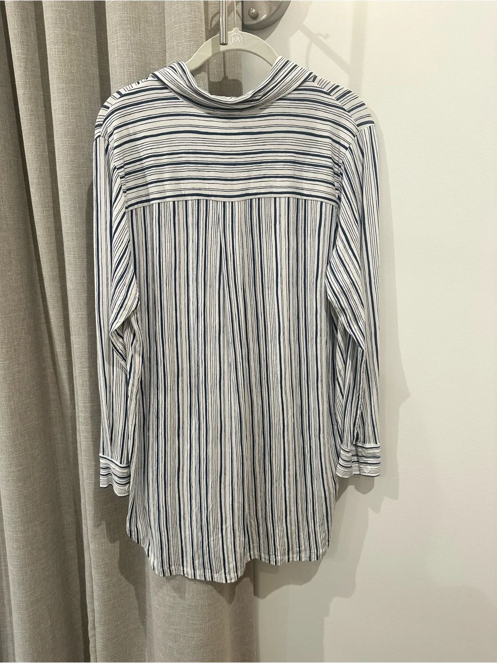 Eberjey White Sleep Shirt with Navy Vertical Stripes